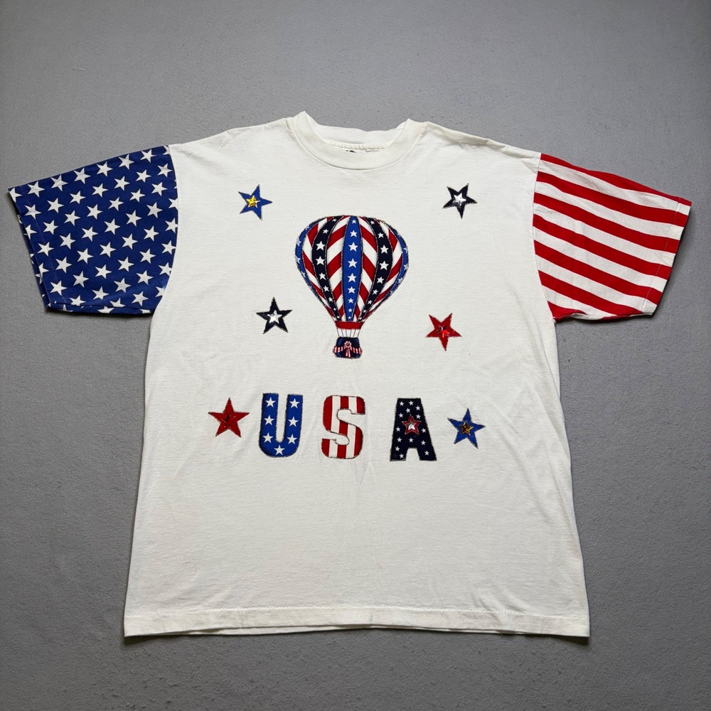 L.A.‎ Sportswear T-Shirt Men XL White Vintage 90s USA Hot Air Balloon Patriotic